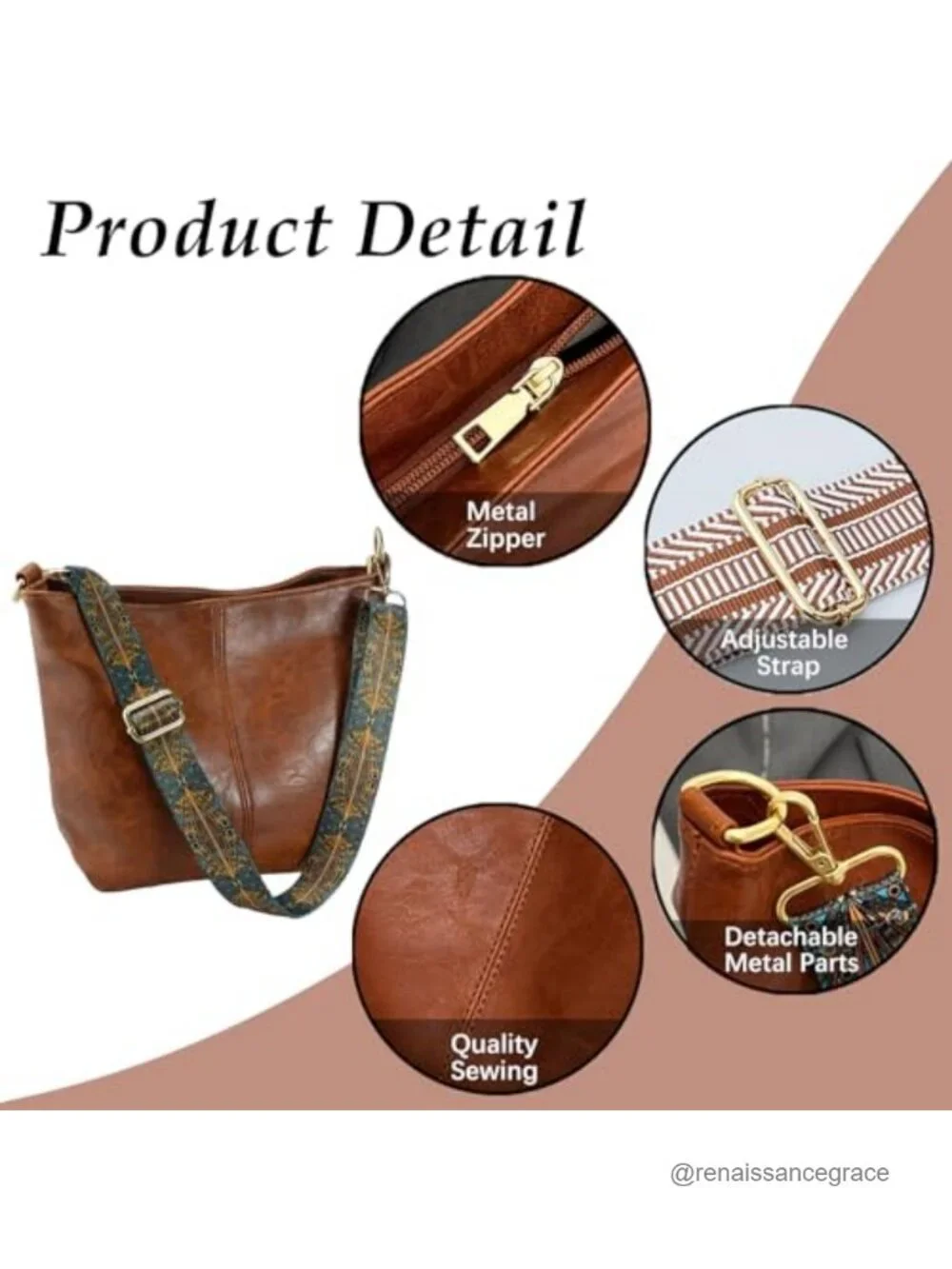 Vegan Leather Hobo Bag Crossbody with Zipper
